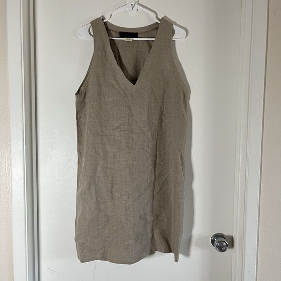 Donna Karen VTG Beige Dress 100% Linen V Neck Made In USA Pockets fit M - Picture 1 of 9